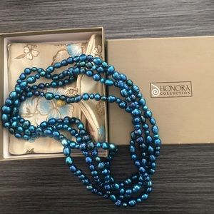 Honora Cultured pearl 36” strand necklace blue
